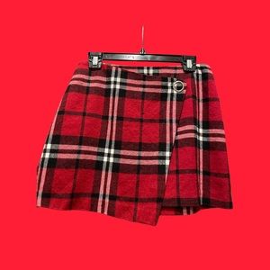 Red and plaid mini skirt